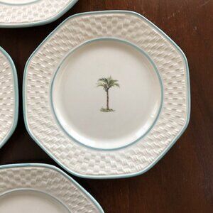 NAUTICA RATTAN 922 Bermuda Palm Tree Plates from Portugal (4) RARE